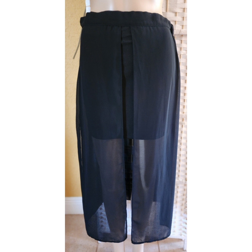 MNK Women's Midi Skirt Black Sheer Overlay Size S